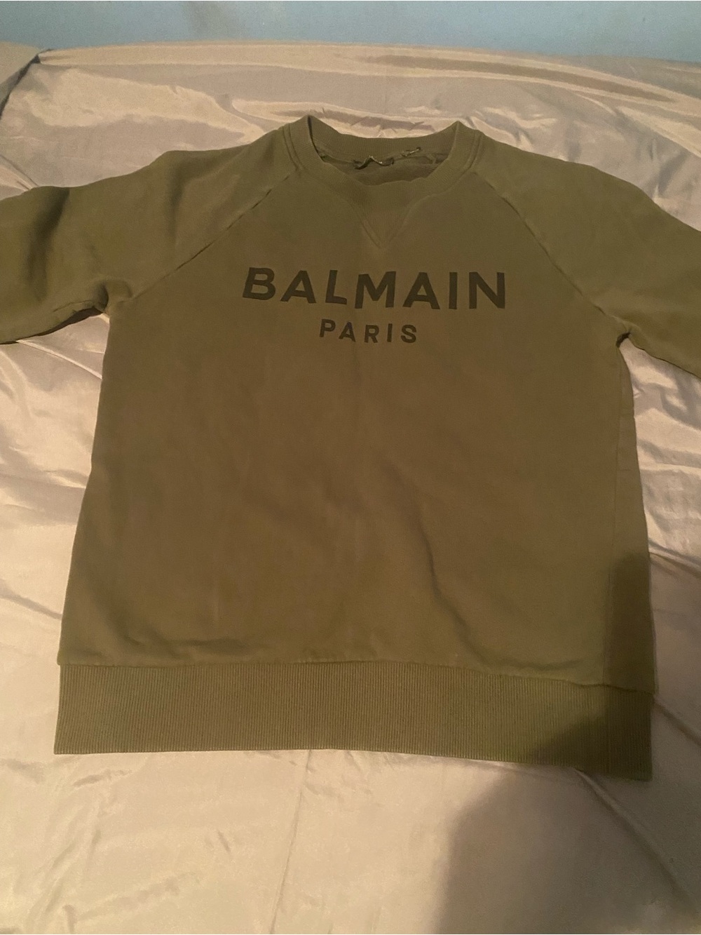 Balmain Olive Green Logo Crewneck Sweatshirt